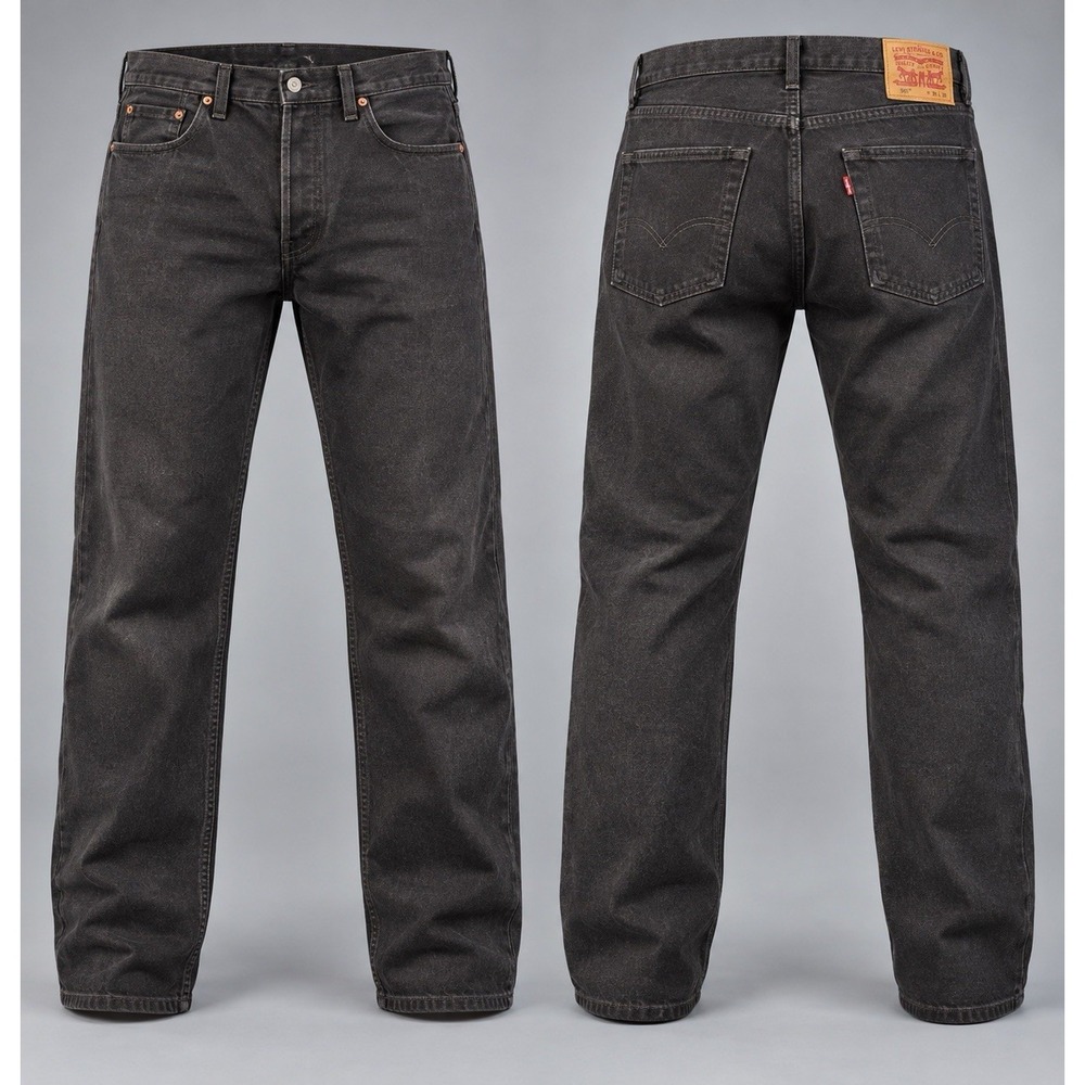 Levi's 550 Relaxed Fit Men's 46/30  Black Jeans Tapered Dark Wash Denim